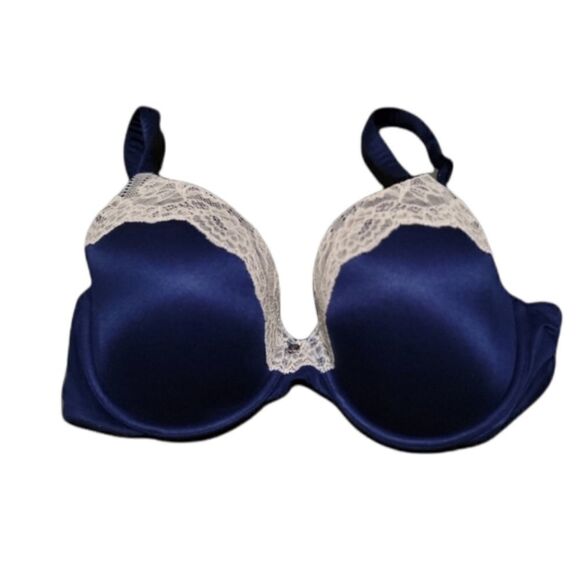 Royal blue bra with cream shimmer lace - Picture 1 of 4